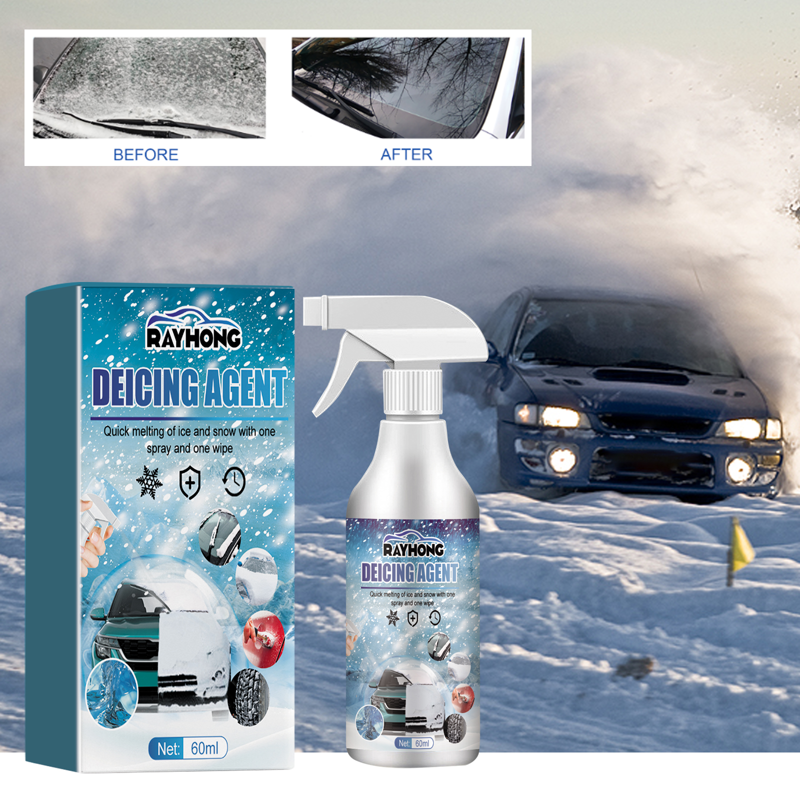 Rayhong Car De-icing Agent Winter De Icer Windshield Spray Deicing  Defroster Ice Remover Spray Fast Thawing And Antifreeze Frost Scrubber Snow  Spray Window Anti Icing Defrosting No Damage To Car Paint Quick